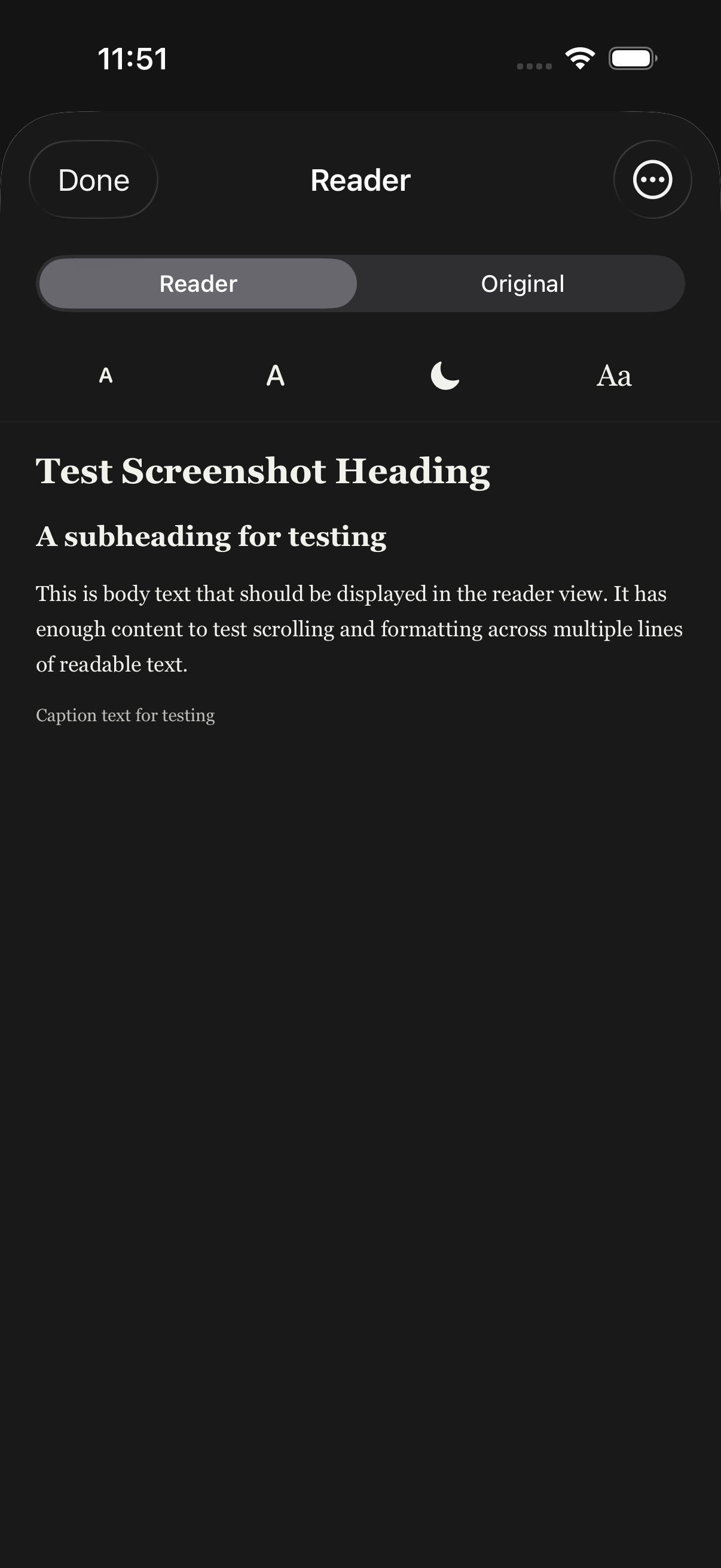 Shot Reader reader view in dark theme